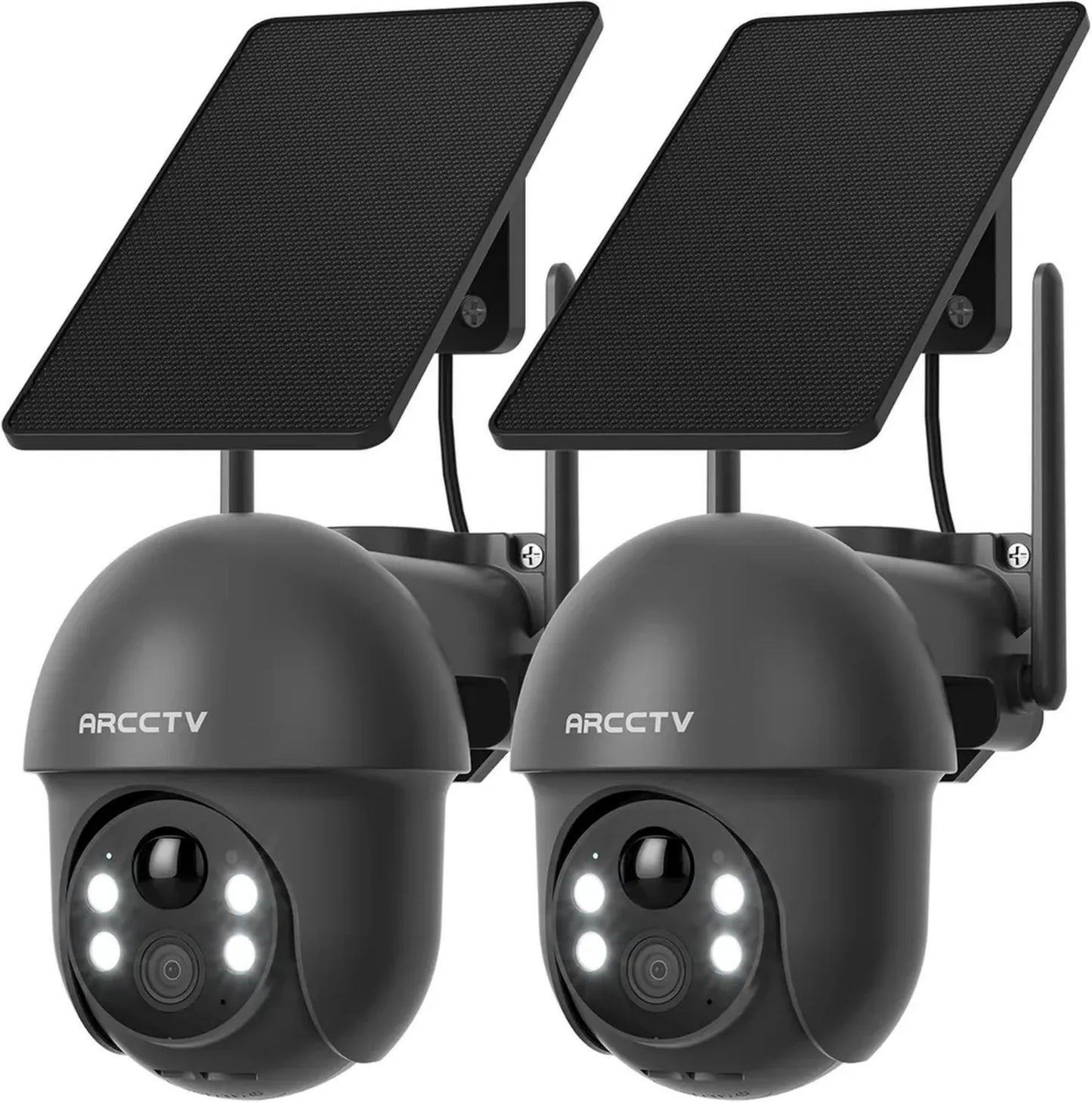 Caméra de Surveillance Solaire 4MP WiFi Extérieure, Double Bande 2.4+5GHz, 360° PTZ, Vision Nocturne en Couleur, Détection PIR, Audio Bidirectionnel, Compatible Alexa/IP65, Lot de 2 (Gris)