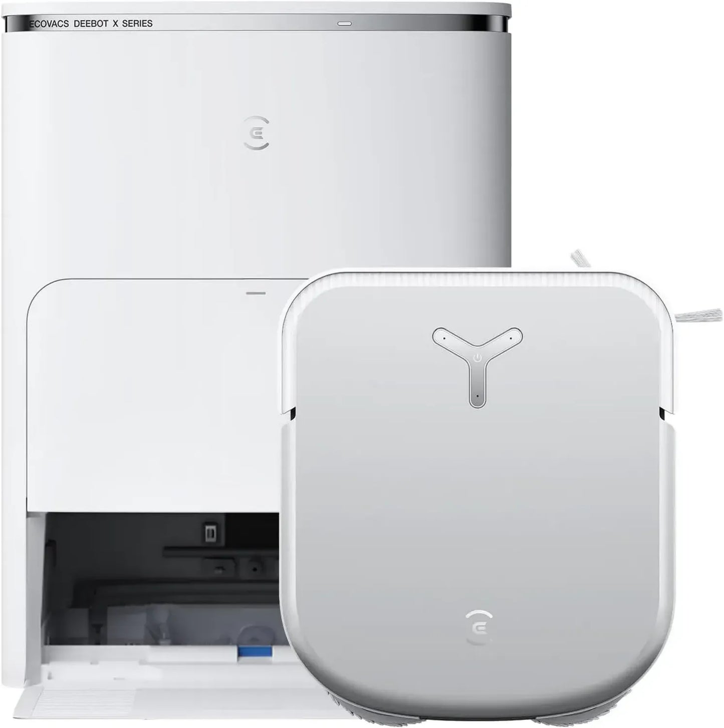 Aspirateur Robot ECOVACS DEEBOT X2 Omni Blanc avec Station 8000Pa, Compact et Carré, Fonction Lavage à l'Eau Chaude, Évitement d'Obstacles