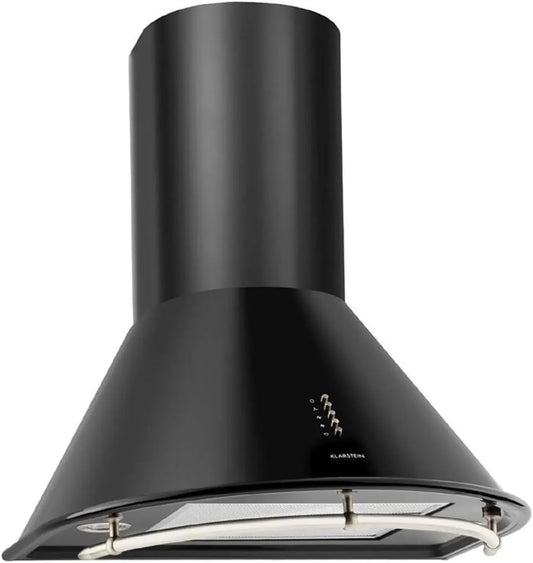Klarstein Noir Mat - Hotte Murale Rétro 60 cm, 3 Vitesses, Débit Max 430 m³/h, Recyclage d'Air, Filtre à Graisse