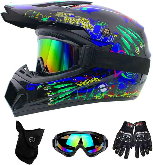 Casque Moto Cross Enfant et Adulte, Équipement Complet avec Gants, Lunettes et Masque, Certifié DOT pour VTT et Vélo Tout-Terrain
