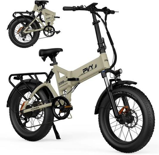 Vélo Électrique Tout-Terrain pour Adulte - Fat Bike avec Pneus 20x4.0 - Moteur Puissant 100 Nm, Autonomie Jusqu'à 120 km, Batterie Amovible - Freins Hydrauliques à Disque, Phare Ultra-Lumineux 1200 lm - Suspension Complète, 7 Vitesses (Beige)