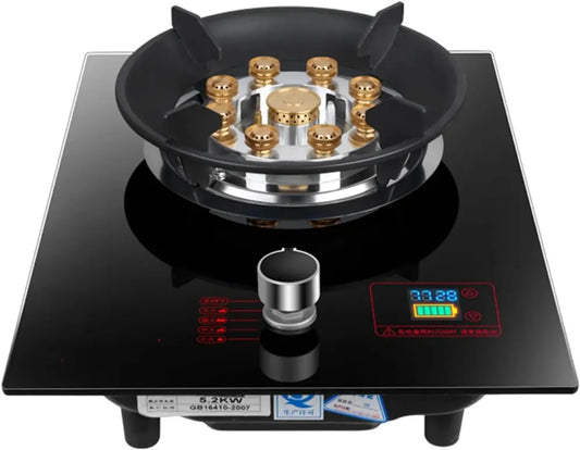 Cuisinière à Gaz 33 cm, 5.2 kW, Verre Trempé, Support Wok en Fonte, LPG