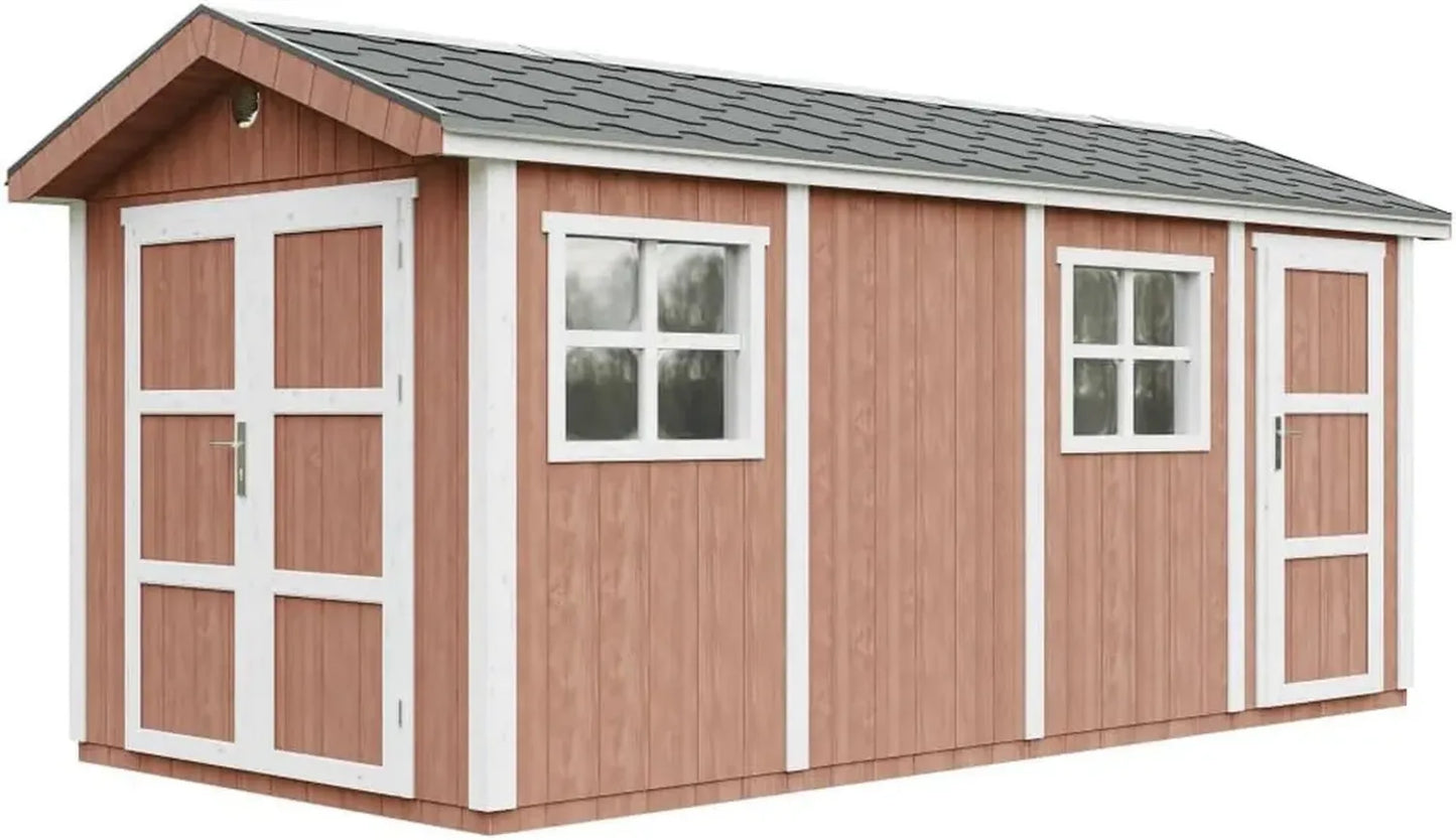 Abri de Jardin Premium 11,5 m² en Bois avec Toit en Bardeaux - Timbela M915C Rouge