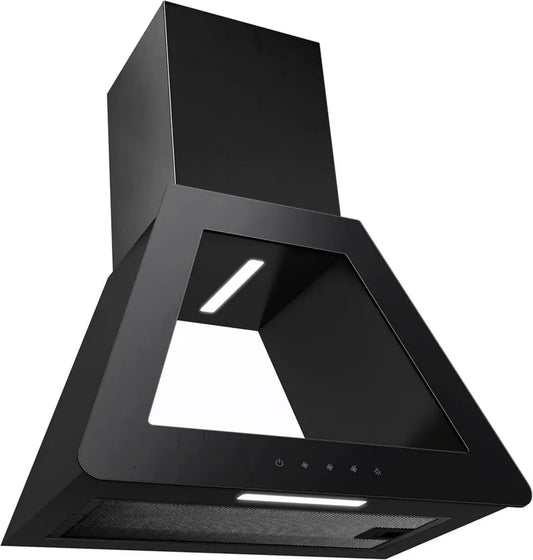 Hotte Aspirante Murale PKM, Recyclage et Évacuation, Verre Noir, 60 cm