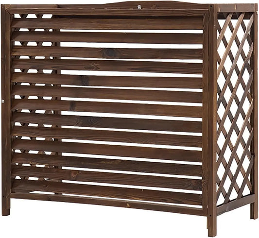 Coffrage Climatisation Extérieure en Bois Massif - Pare-vent avec Étagères pour Plantes, Protection Solide pour Unité Extérieure, 120 x 55 x 160 cm