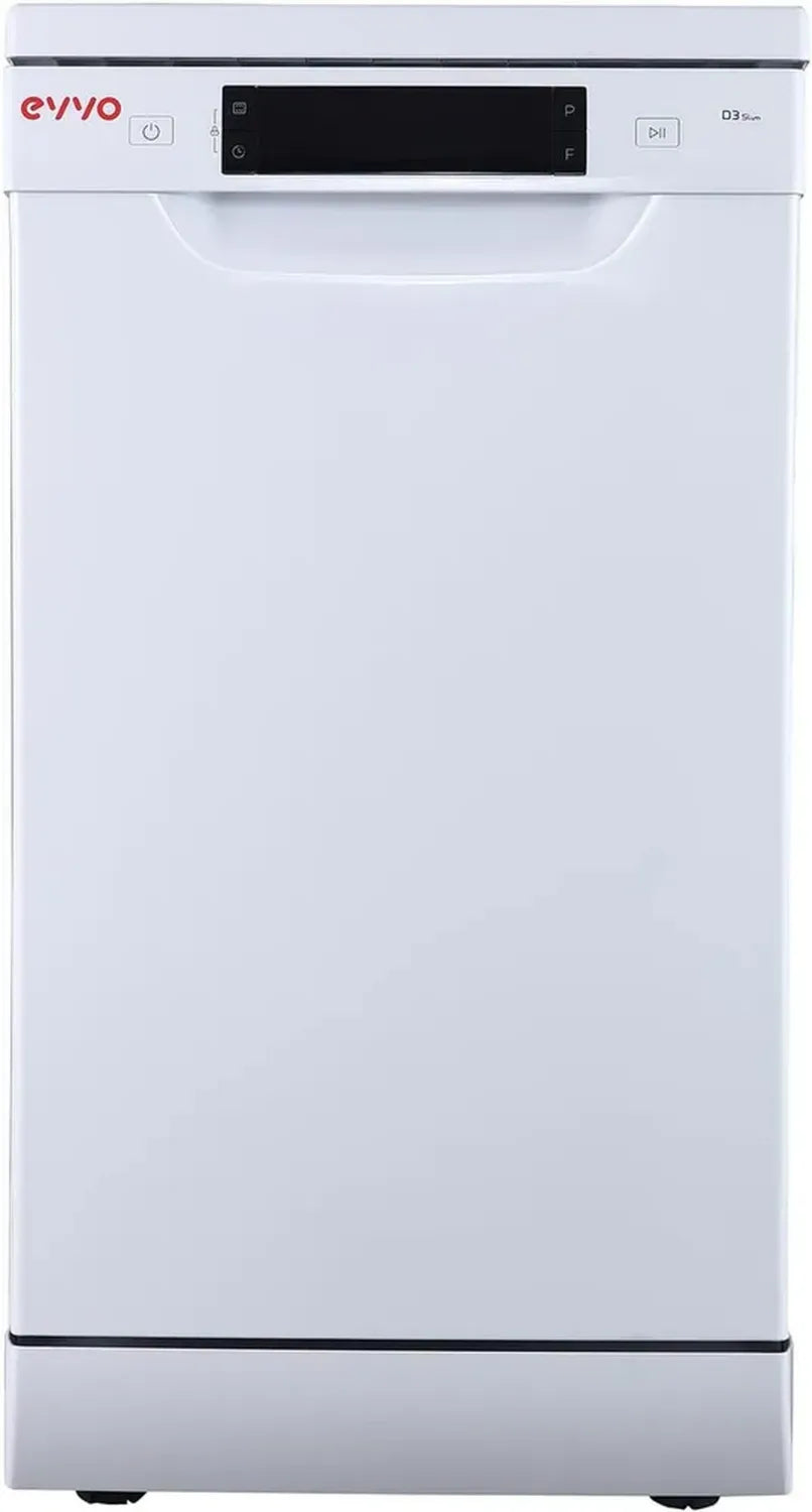 Lave-vaisselle étroit EVVO 45 cm, 10 couverts, rapide 30 min, 8 programmes, blanc