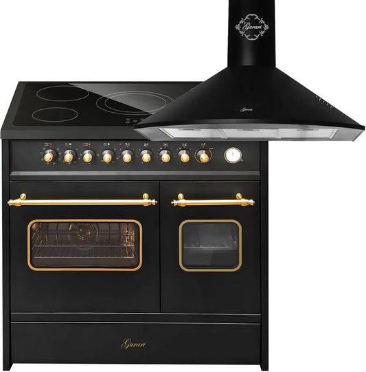 Cuisinière électrique 90 cm avec double four et hotte aspirante