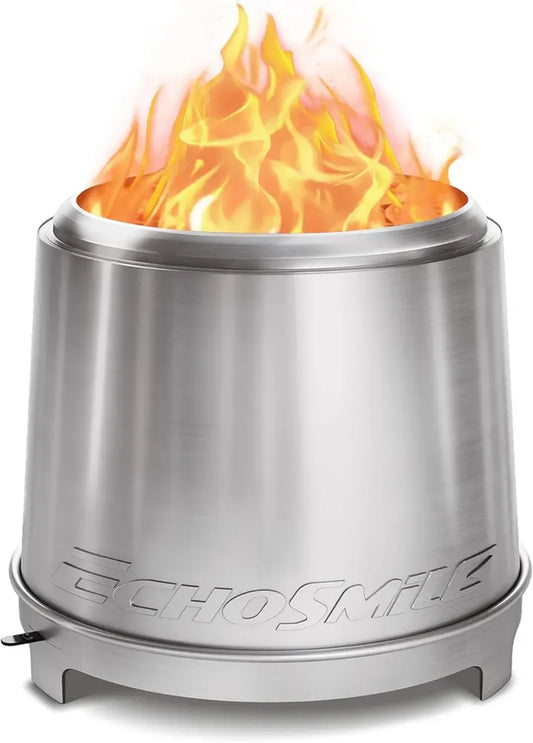 Brasero Extérieur 46 cm Triple Combustion Sans Fumée, Acier Inox, Portable avec Bac à Cendres, Pour Jardin et Plage